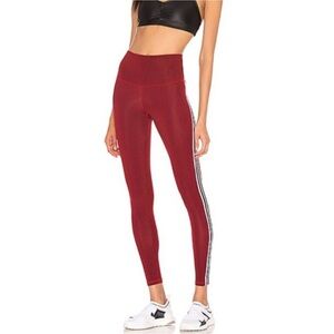 High-Waisted Red Leggings with Side Stripes